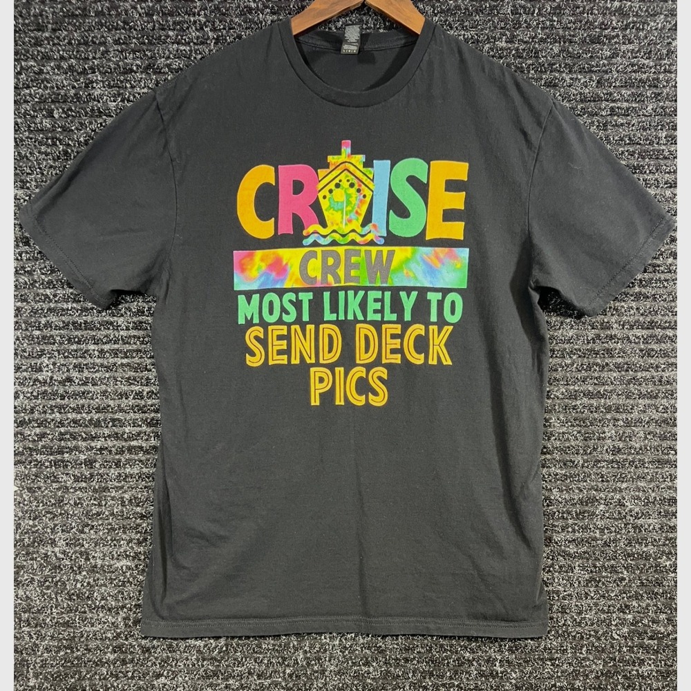 Cruise Crew Deck Pics Graphic T-Shirt Vacation Tee Novelty Top L